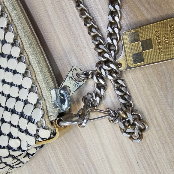 Vintage Metal Mesh Clutch Purse Silver Gold Chain Strap Cream Cocktail Bag Glam